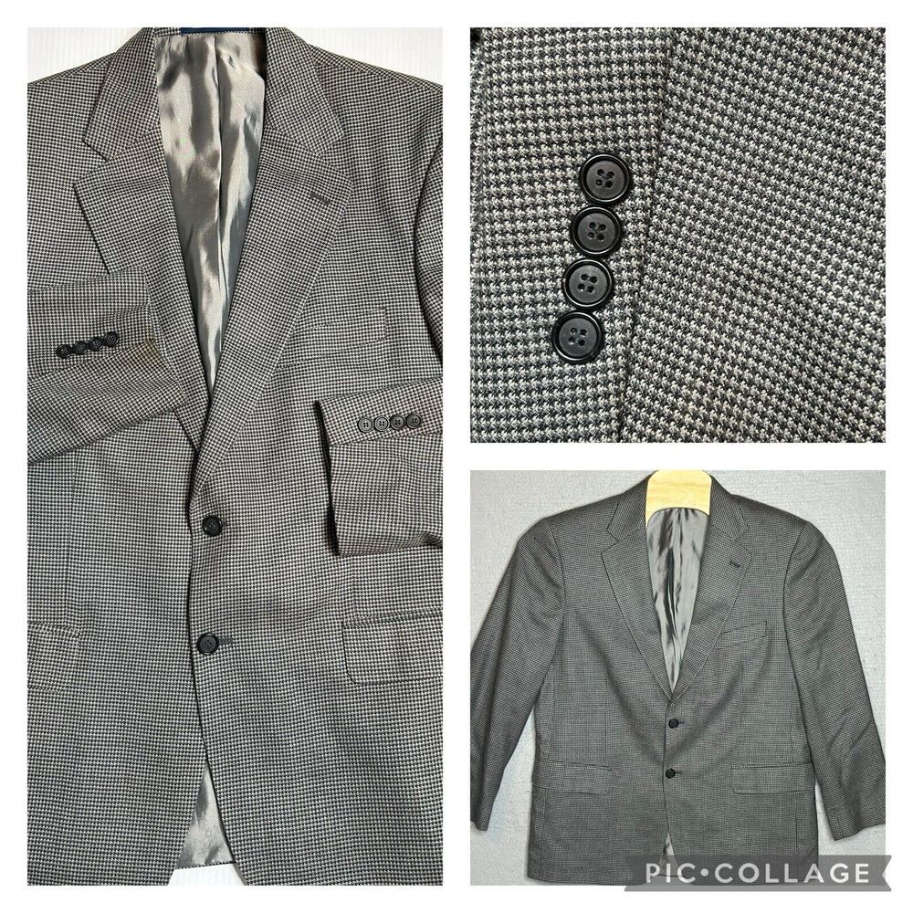 Alan Flusser Mens 42 S‎ Blazer Gray Houndstooth Silk/ Wool Blend Sport Coat